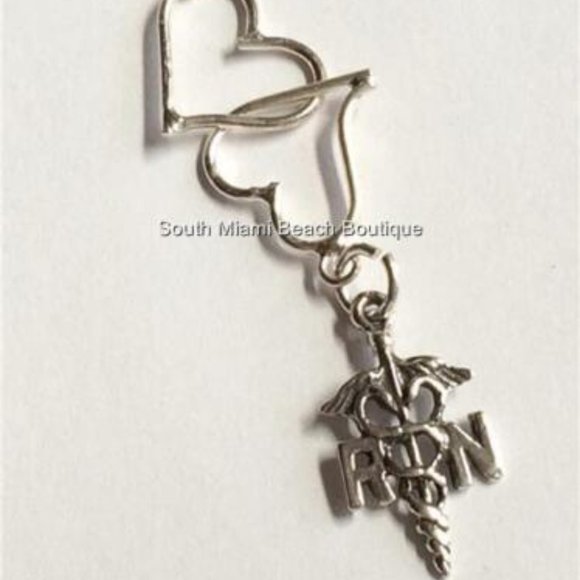 Sterling Silver Nursing RN Caduceus Necklace Heart Medical Graduation Gift 18" - Picture 5 of 9